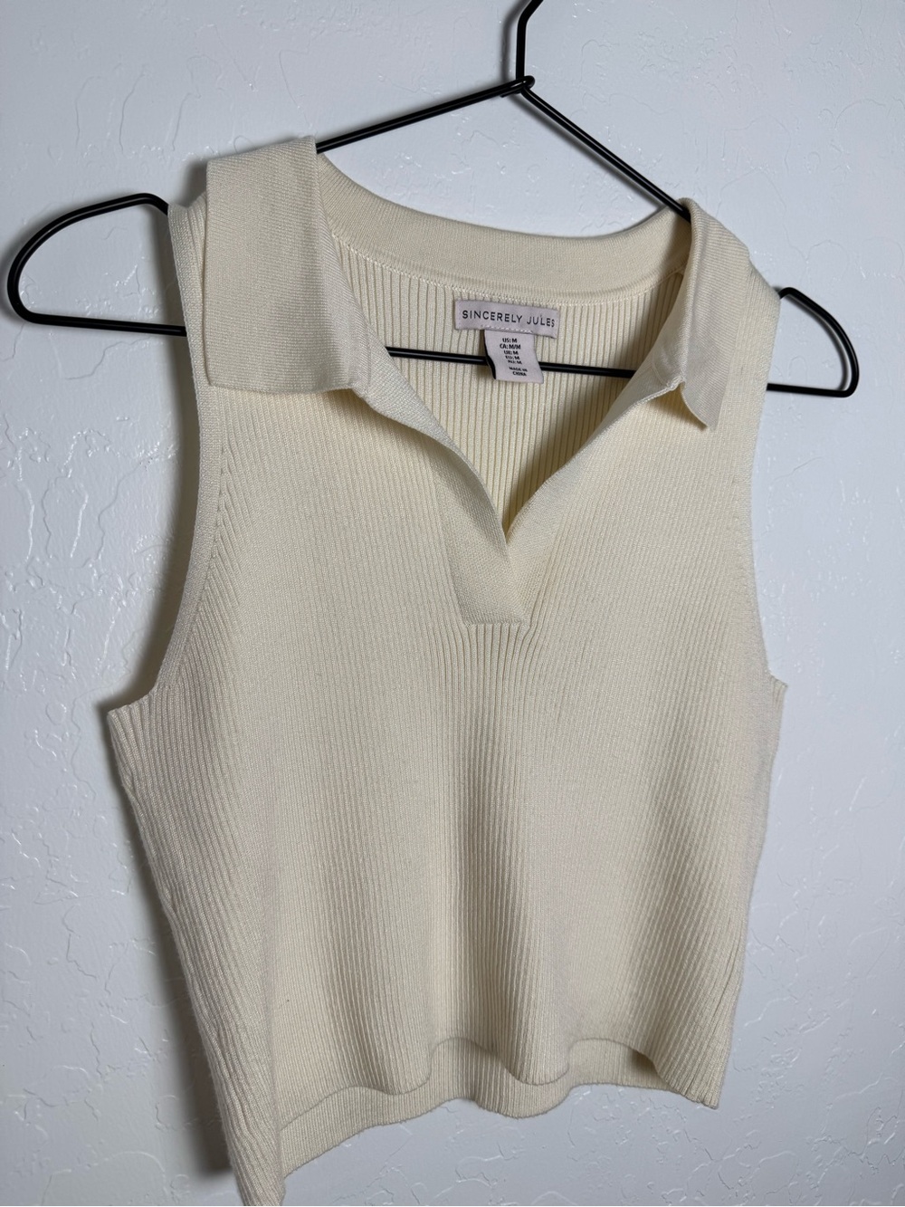 Sincerely Jules Cream Sleeveless Ribbed Knit Polo Crop Top - Picture 6 of 9